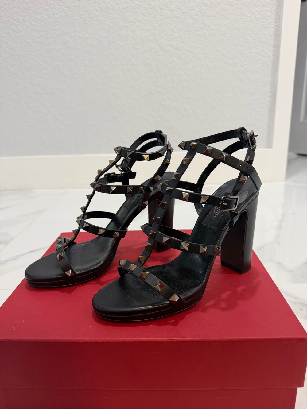 Valentino Black Studded Leather Strappy Heels